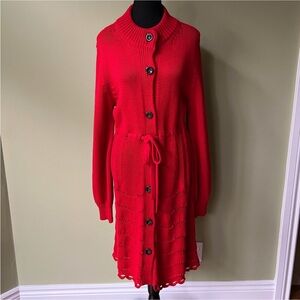 RED Valentino Rare Knit Crochet Rosso Bubble Sleeve Cardigan